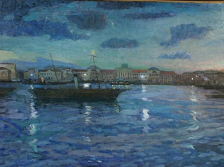 1873-Alexander Fjodorowitsch Hausch - Scena veneziana al chiaro di luna